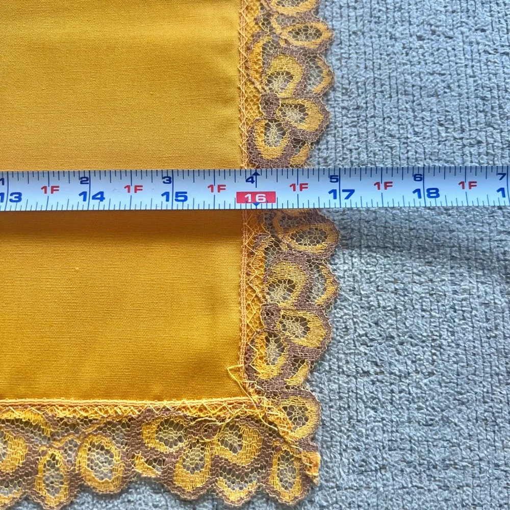 Vintage Mustard Yellow Tablecloth and 4 Napkins Set Floral Lace Trim Victorian